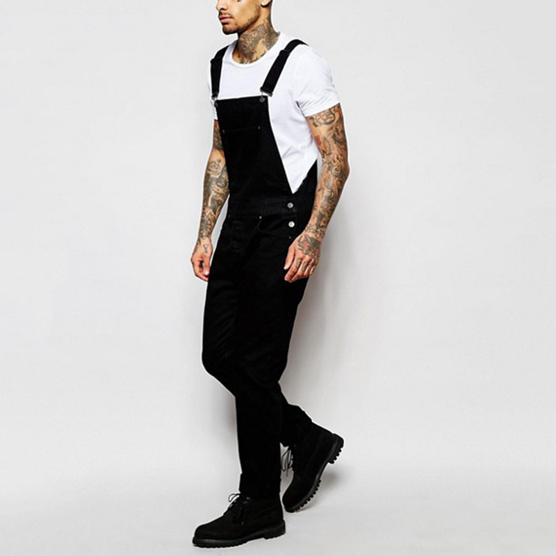 Fashionable Men's Suspender Denim Jumpsuit Ripped Jeans Trousers_voghion.com