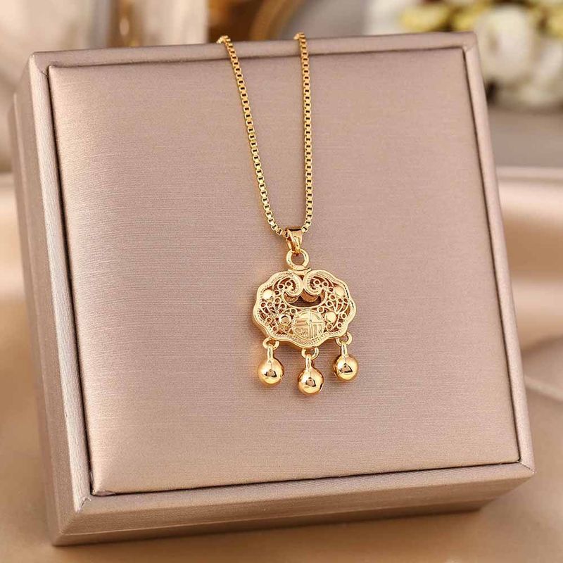 Collana in acciaio al titanio con chiusura di sicurezza dorata in stile cinese con un tocco di lusso leggero e di alta qualità, versatile e adatta per_voghion.com
