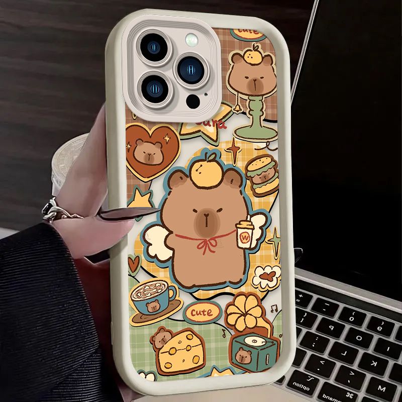 Cute Cartoon Brown Capybara Silicone Case For iPhone 16 15 14 13 12 11 Pro Max X XS X S Max XR SE 2020 7 8 Plus Shockproof Cover_voghion.com