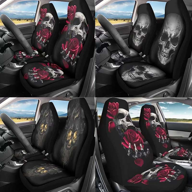 Universeller, personalisierter Totenkopf-Sitzschutz, zweiteilig, Auto-Kissenbezug_voghion.com