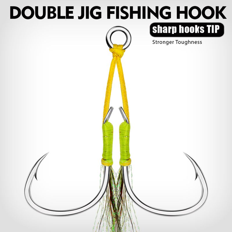 Barco duplo de alto mar Marushi Bluefish Slow Jigging Placa de ferro Amarrado Gancho de cabelo Acessórios para pesca 2 pares/pacote_voghion.com