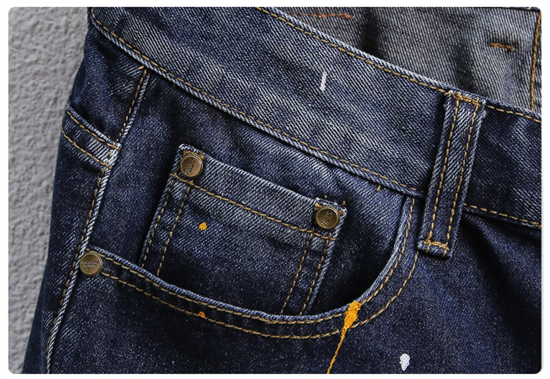 Pantalones cortos hipster rectos cepillados irregulares con pintura de swing pintados a mano para hombre_voghion.com