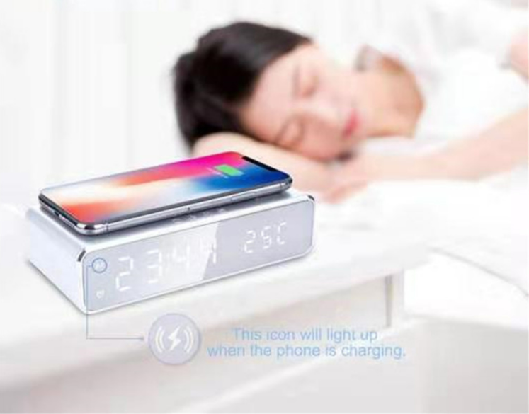 Langaton laturi aikaherätyskello LED digitaalinen lämpömittari kuulokkeet puhelin laturit pikalataus telakointiasema iPhonelle Samsung_voghion.com