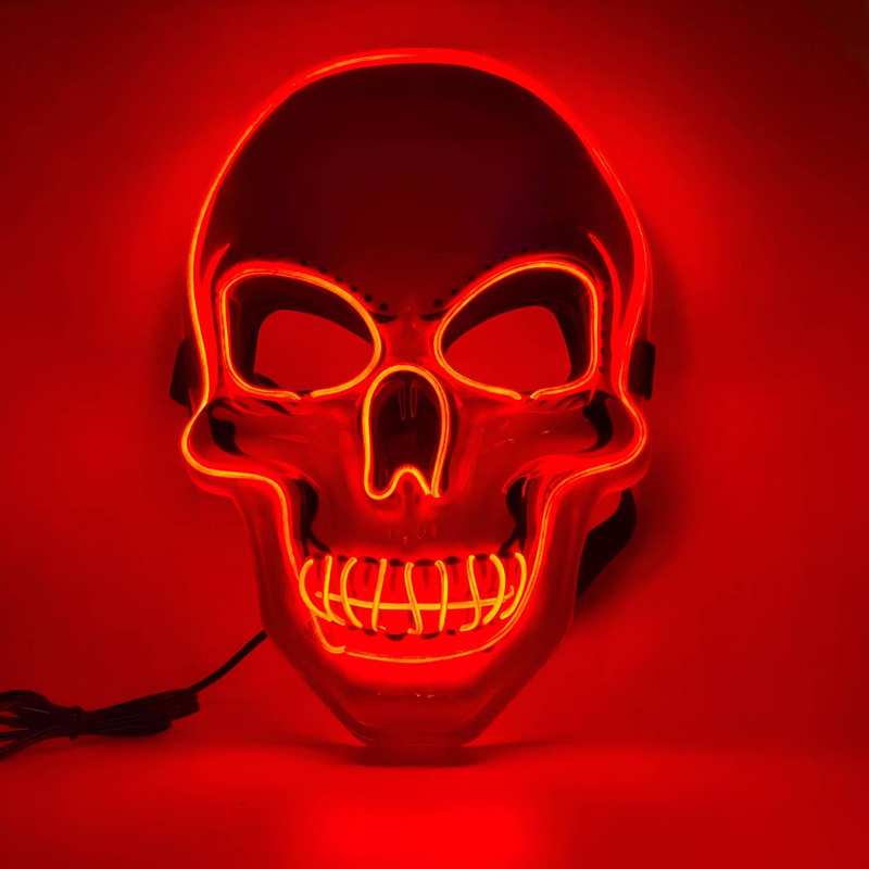 Maschere da festa, teschio che si illumina al buio, mascherina personalizzata a LED per Halloween con cinturino regolabile, tecnologia a luce fredda EL per feste cosplay._voghion.com