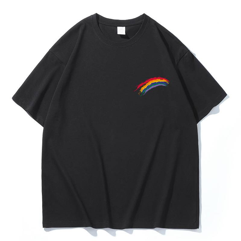 T-shirt à manches courtes et col rond pour homme, imprimé arc-en-ciel, ample, en coton, pour couple, idéal pour le sport_voghion.com