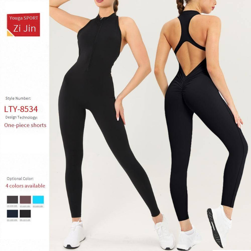 Vêtements pour femmes, séchage rapide, fermeture éclair, beau dos, combinaison de yoga une pièce, entraînement de fitness haute intensité, collants de sport, combinaison de levage des hanches_voghion.com