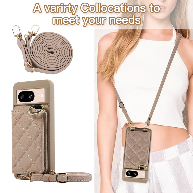 Adatto per Pixel 9a 8a Custodia in pelle per cellulare con slot per schede Custodia protettiva per cellulare con tracolla 10 Pro XL_voghion.com