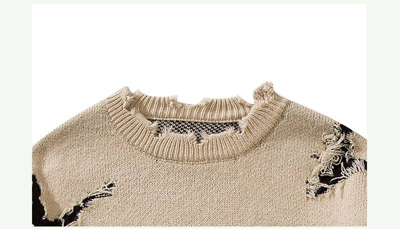 Maglione unisex in maglia retrò con lettere - Pullover a maniche lunghe con bordo grezzo e vestibilità ampia per uomo e donna, stile coppia autunno inverno_voghion.com