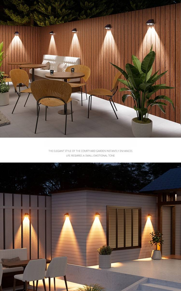 Solar-Wandleuchten für den Außenbereich, wasserdicht, dekorative Gartenbeleuchtung, LED-Solar-Wandlampe für Terrasse, Balkon, Villa, Weg (weißes/warmes Licht)_voghion.com