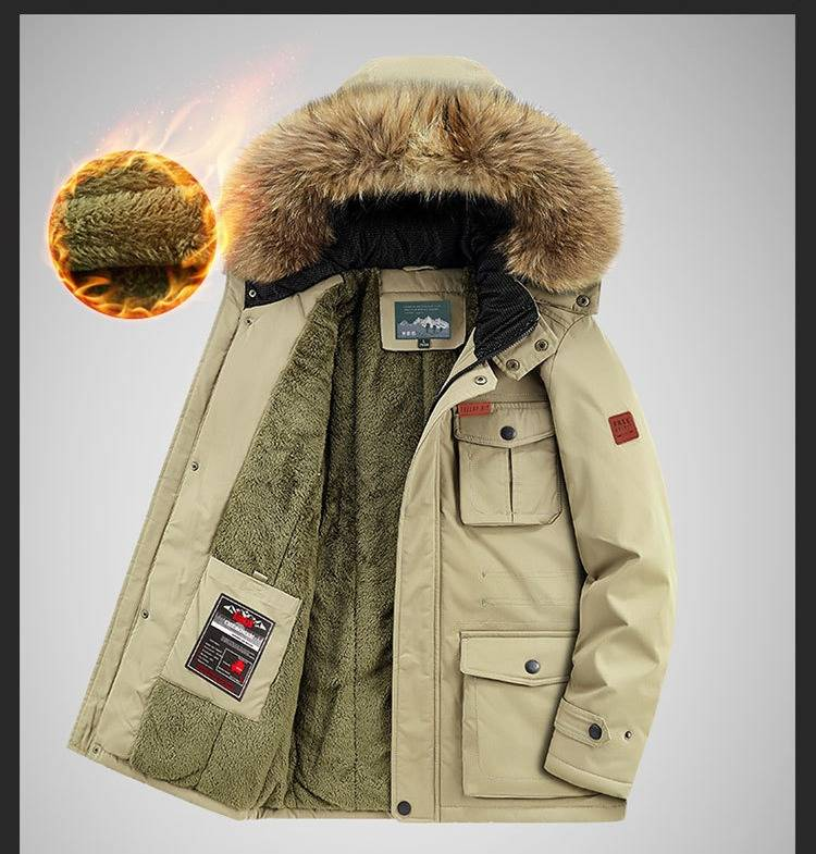 Chaqueta parka con capucha y forro polar para hombre, abrigo de invierno de gran tamaño para uso informal, abrigo largo grueso con cierre de cremallera (_voghion.com