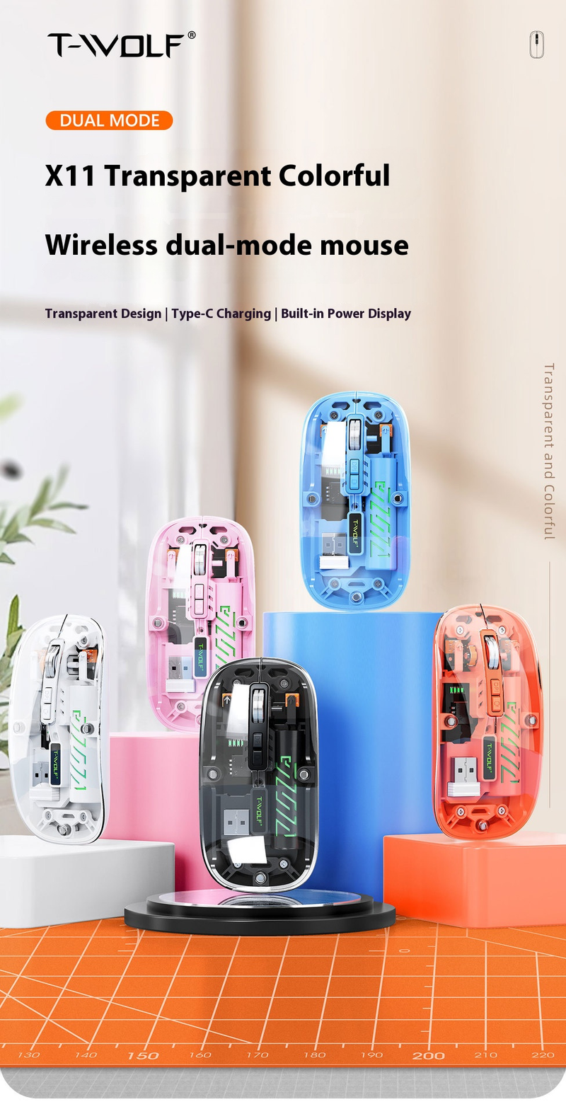 Ratón inalámbrico: modo dual (Bluetooth/2.4G), 3 DPI ajustables (1000/1200/1600), clic silencioso ergonómico, recargable para portátil/PC_voghion.com
