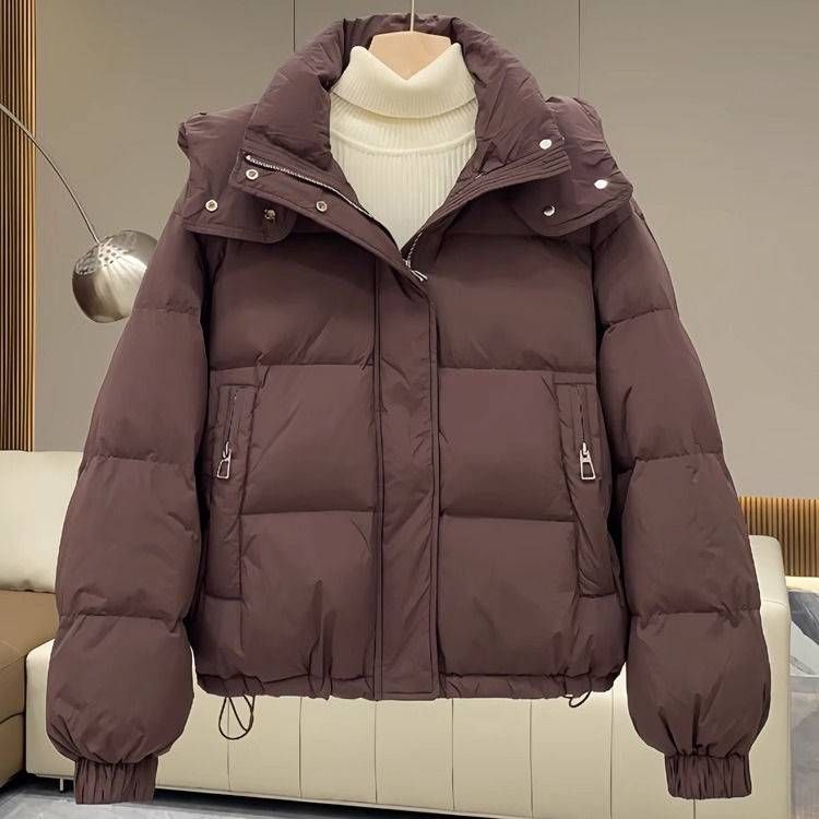 Damesjas van katoen met capuchon in grote maten, winterjas met korte, losse pasvorm, casual bovenkleding voor kleine dames_voghion.com