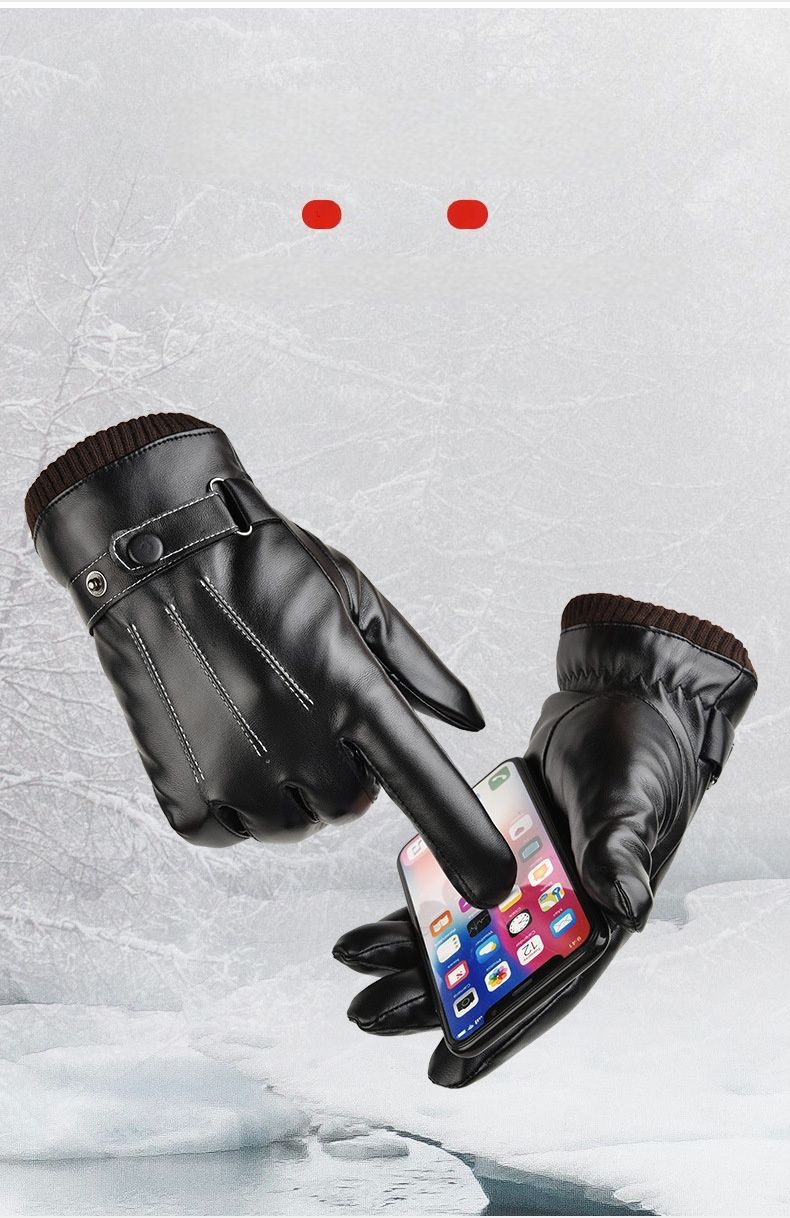 Autumn And Winter Warm PU Leather Gloves, Men's Outdoor Cycling Touch Screen Gloves, Fleece Water-resistant Cycling Cold-proof Gloves_voghion.com