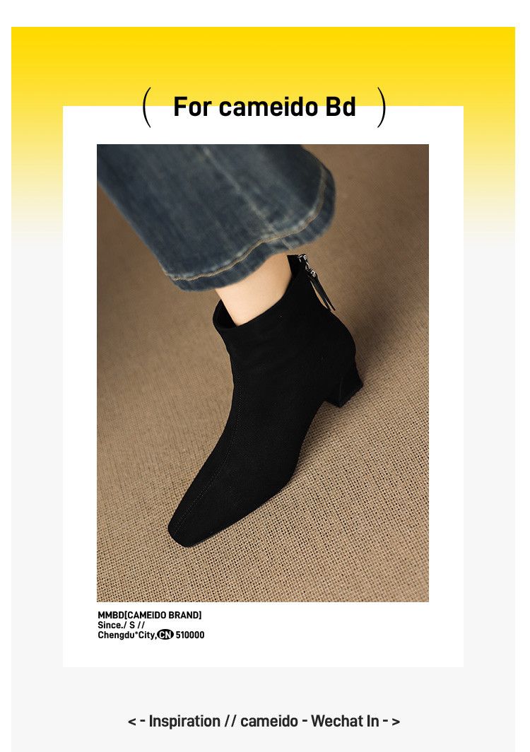 Cameido Women's French Style Suede Mid Heel Chunky Heel Slim Ankle Boots For Autumn And Winter_voghion.com