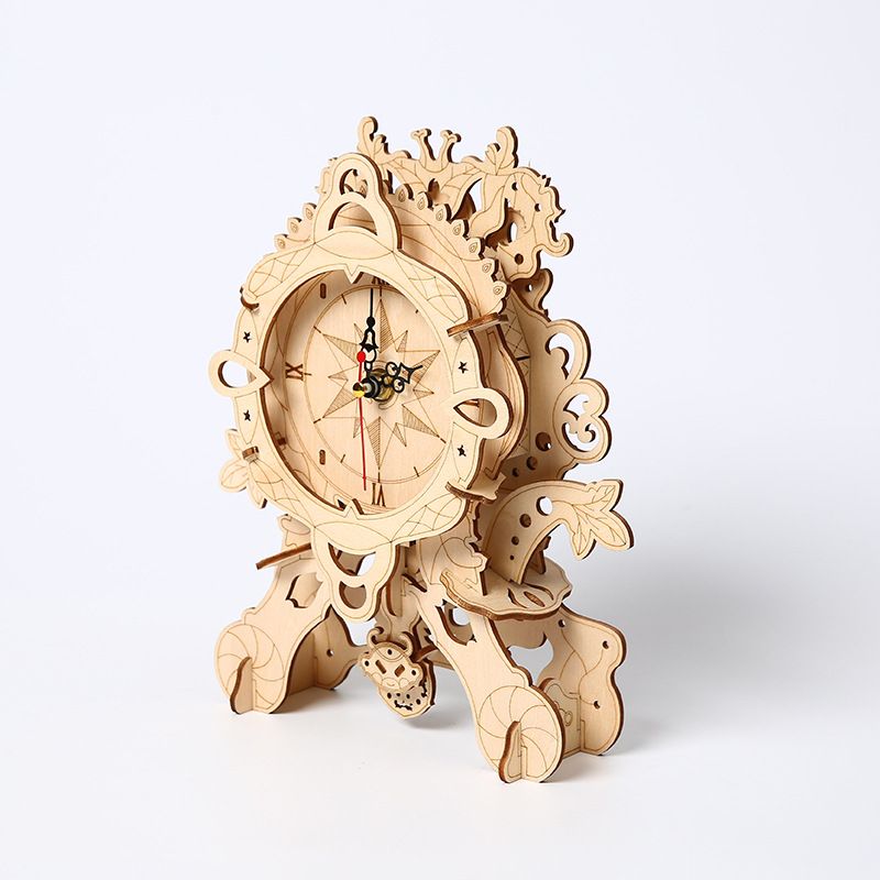 Nieuwe DIY retro stoel klok houten 3D driedimensionale puzzel puzzel decompressie en montage speelgoed creatieve handwerk ornament_voghion.com