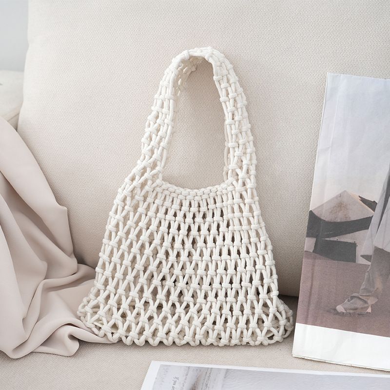 Borsa a mano in corda di cotone color caramella, intrecciata a mano, per donna, con rete traforata, borsa da polso per le vacanze in spiaggia_voghion.com