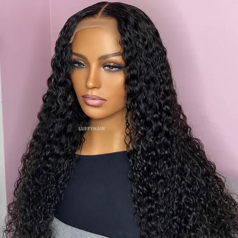 LUFFYHAIR Water Wave Full Lace Wigs Human Hair Trasparent Glueless Full Lace Curly Wigs 180Density Wet and Wavy Human Hair Wigs_voghion.com