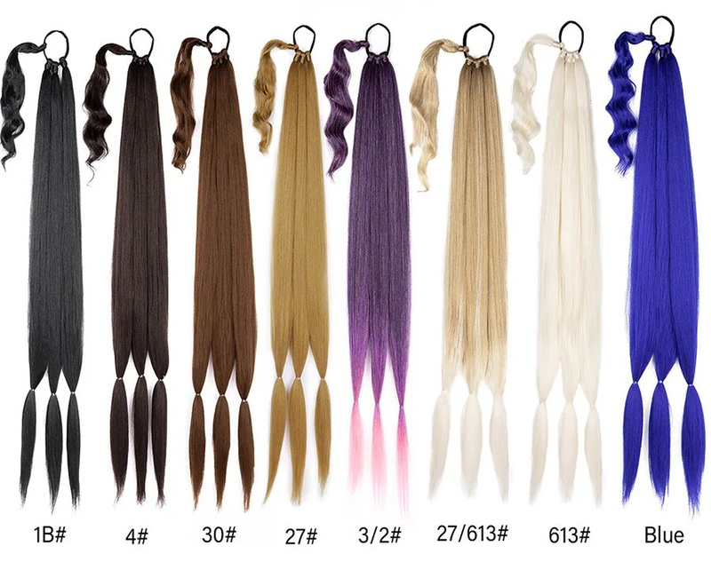 Estensione intrecciata lunga con cravatta crespa avvolgente attorno a un pezzo di capelli sintetici a coda di cavallo per donne 26 36 pollici_voghion.com