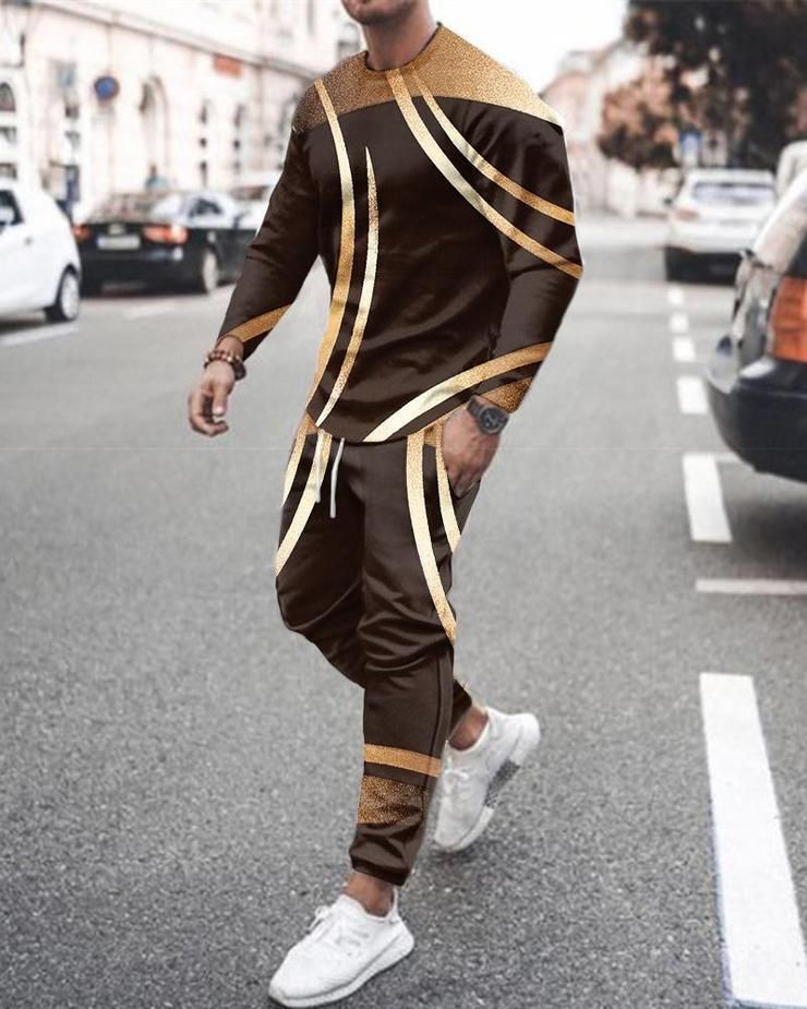 Set di pantaloni con scollo rotondo e maniche lunghe alla moda da uomo, autunno e inverno 2025_voghion.com