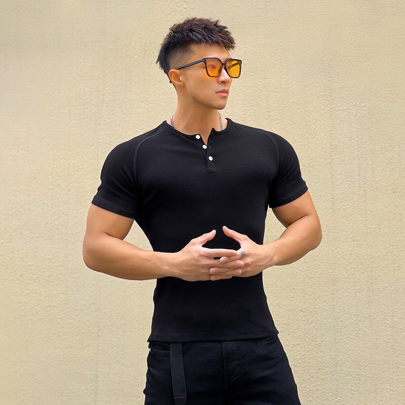 Muscle-Enhancing Ribbed Crew Neck Tee - 88% Cotton Compression Fit For Gym & Street (Unisex, Breathable, Stretch Fabric)_voghion.com