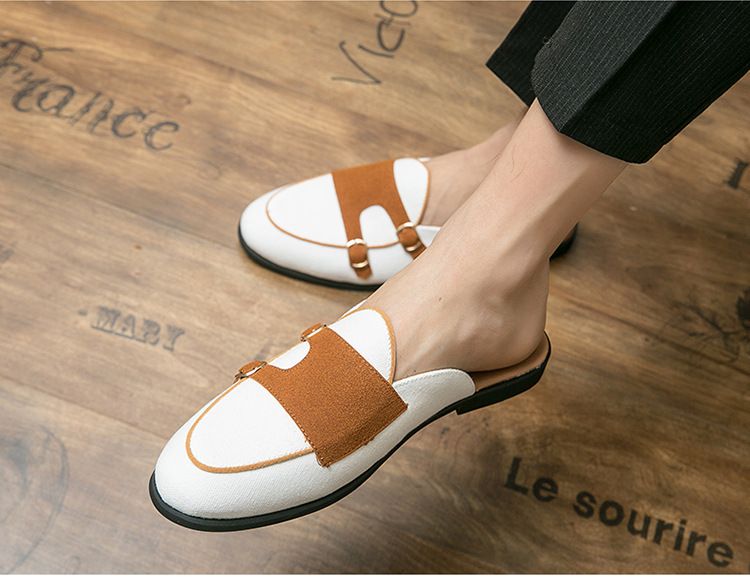 Petites chaussures décontractées en cuir pour hommes, chaussures d'été respirantes à tête de chignon, demi-sandales britanniques, version coréenne, chaussures décontractées à enfiler de grande taille_voghion.com