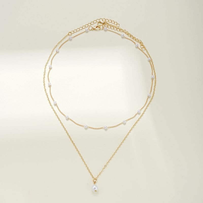 ins Baroque pearl necklace French light luxury niche double layer clavicle chain simple short necklace_voghion.com