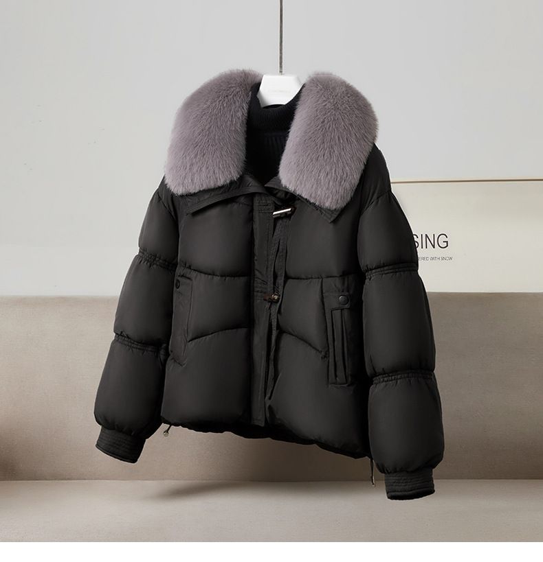 Women's Clothing Women's Faux Fur Trim Hooded Puffer Jacket Winter Coat Warm Outerwear With Detachable Rabbit Fur Collar_voghion.com