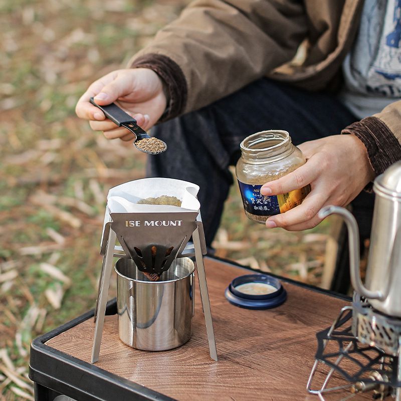 Outdoor 304 Kaffeefilter, abnehmbar und montiert, handgehaltener konischer Filterbecher mit hohem Fuß, tragbarer Trichter ISE Mount_voghion.com