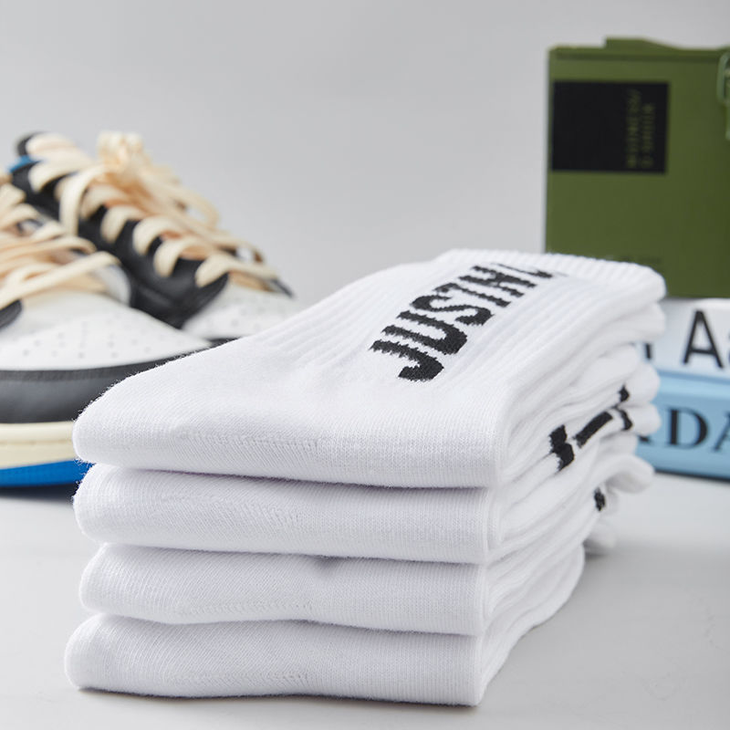 4 pairs/8 pairs comfortable and versatile trendy letter lovers basketball breathable mid length sports men's socks_voghion.com