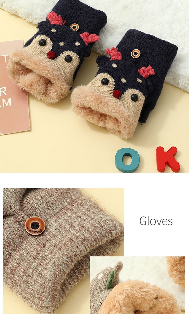Świąteczne skarpetki z łosiem i aksamitnymi grubymi, jesiennymi/zimowymi, ciepłymi, dzianinowymi rękawiczkami dla kobiet, z półpalcami, studenckim pismem odręcznym, z otwartymi palcami i klapkami_voghion.com