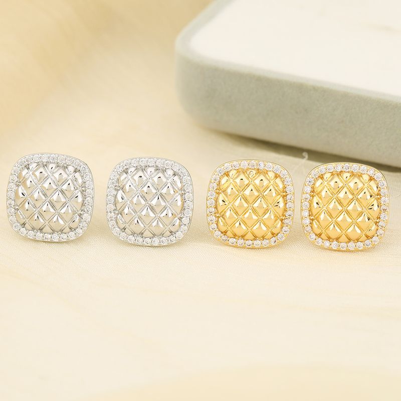 Earrings Square Diamond Checkered Bag Earrings For Ladies Without Pierced Ears, Light Luxury, High End, Exquisite And Versatile Ear Clips And Earrings_voghion.com