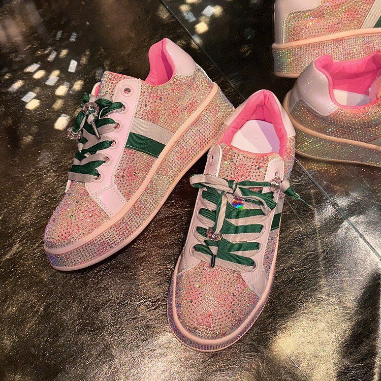 Full Diamond Thick Sole Sneakers 2025 Spring New Color Block Embroidered Large Size Casual Sports Shoes For Women_voghion.com