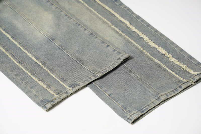 Muška odjeća Modni brend Krojenje Raw Edge Bar Design Isprane stare rupe Izlizane bijele široke nogavice High Street trend muške traperice_voghion.com