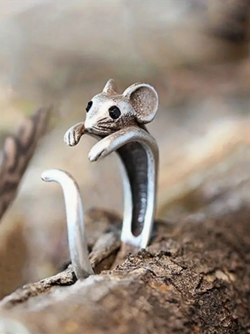 2025 Neuheiten Niedlicher Ring in Mausform, verstellbare silberne Ringmanschetten, perfektes Geschenk für Mädchen, geeignet für den Alltag, besonderes Damenmodell_voghion.com