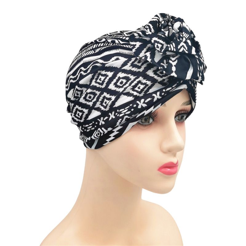 Checkered knotted striped new elastic cotton printed headscarf hat, warm protective head and postpartum hat_voghion.com