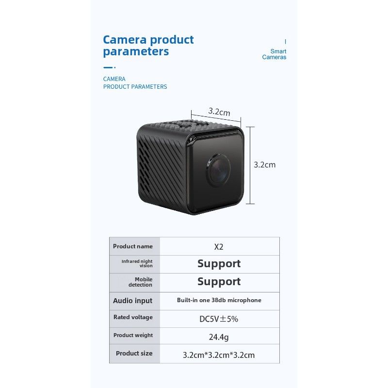 X2 petite caméra carrée haute définition 1080p vision nocturne infrarouge caméra de sécurité à domicile wifi caméra sport dv_voghion.com
