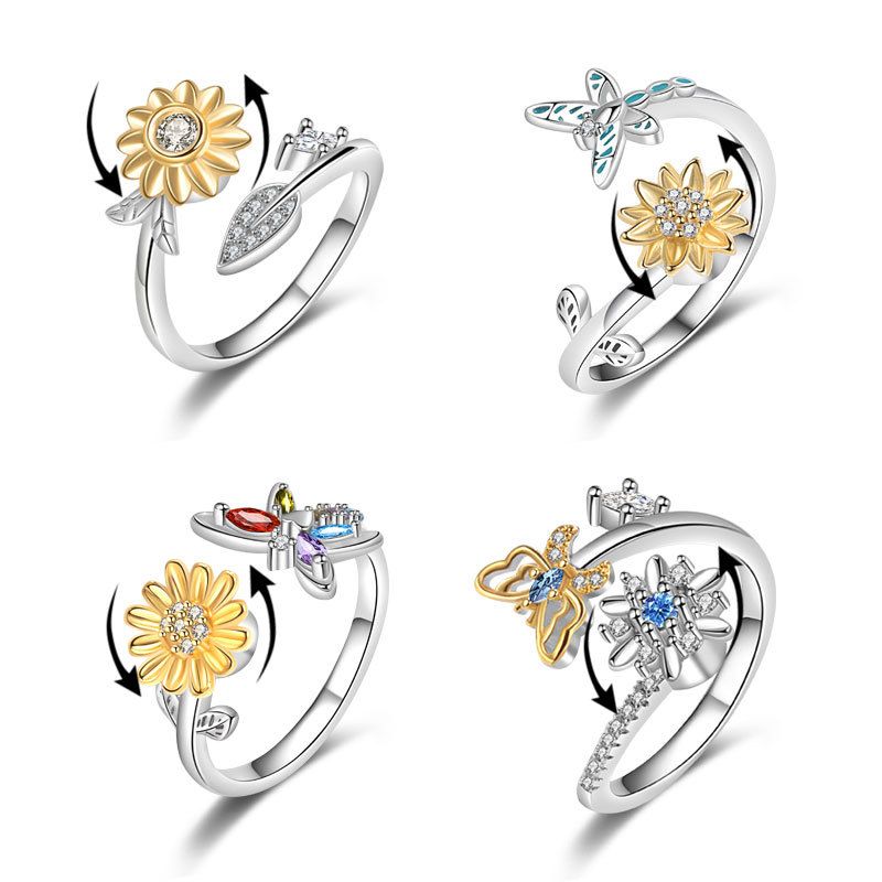 Anello in zircone con incisione rotante regolabile, antistress e anti-ansia, per donna_voghion.com