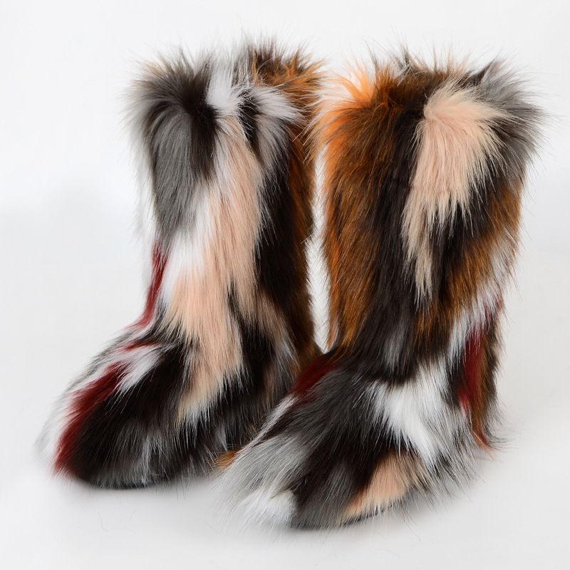 Winter snow boots Women's outer wear warm non-slip cross-border long fur mid-calf raccoon fur y2g fur boots_voghion.com