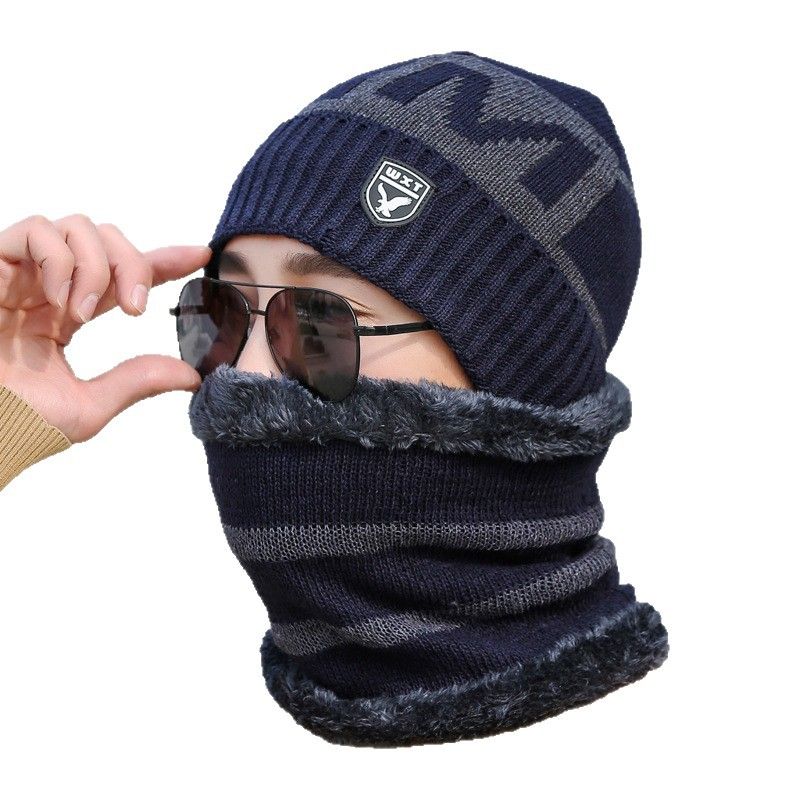 with Fleece Lining, Thickened, Cold-Proof, Warm Knitted For Men, Autumn And Winter Eagle 2-Piece Set, Yarn Hat,_voghion.com