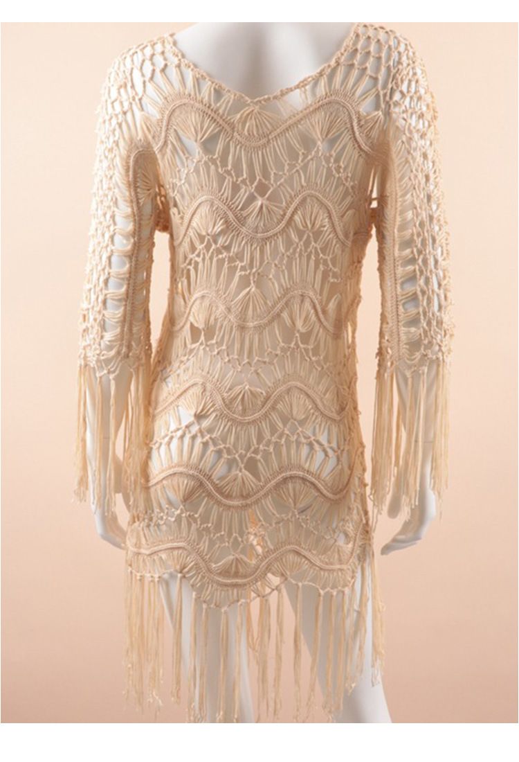 Gestricktes, ausgehöhltes Häkel-Bikini-Böhmisches Strand-Sonnenschutzkleid Neu_voghion.com