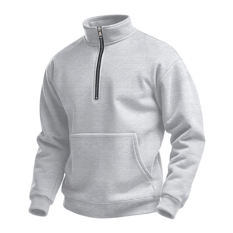 Felpa da uomo a maniche lunghe con collo alto, tasca con cerniera e mezza tasca, modello Waffle, per il tempo libero, autunno e inverno_voghion.com