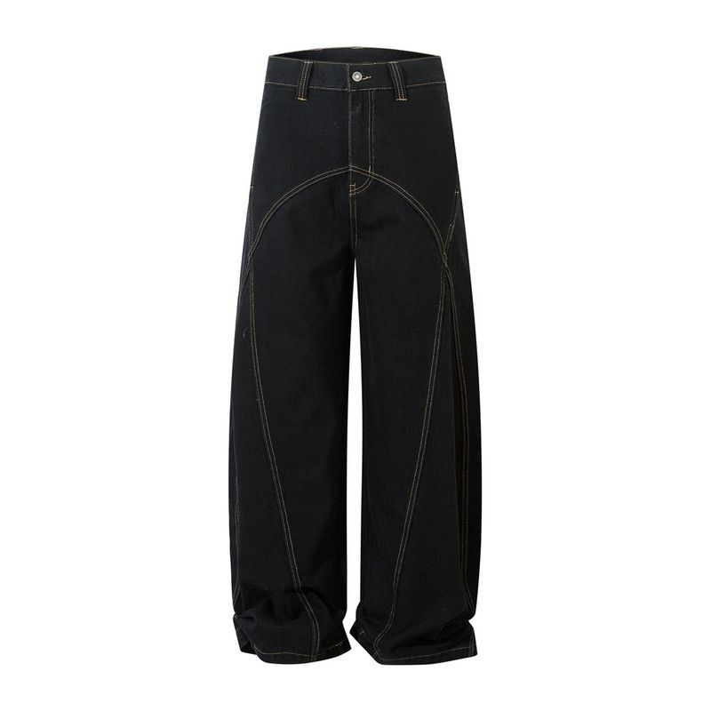 Pantaloni cargo larghi da uomo con motivo a banana in denim, Vibe Trendy Edition, cuciture a vista, spacchi destrutturati_voghion.com