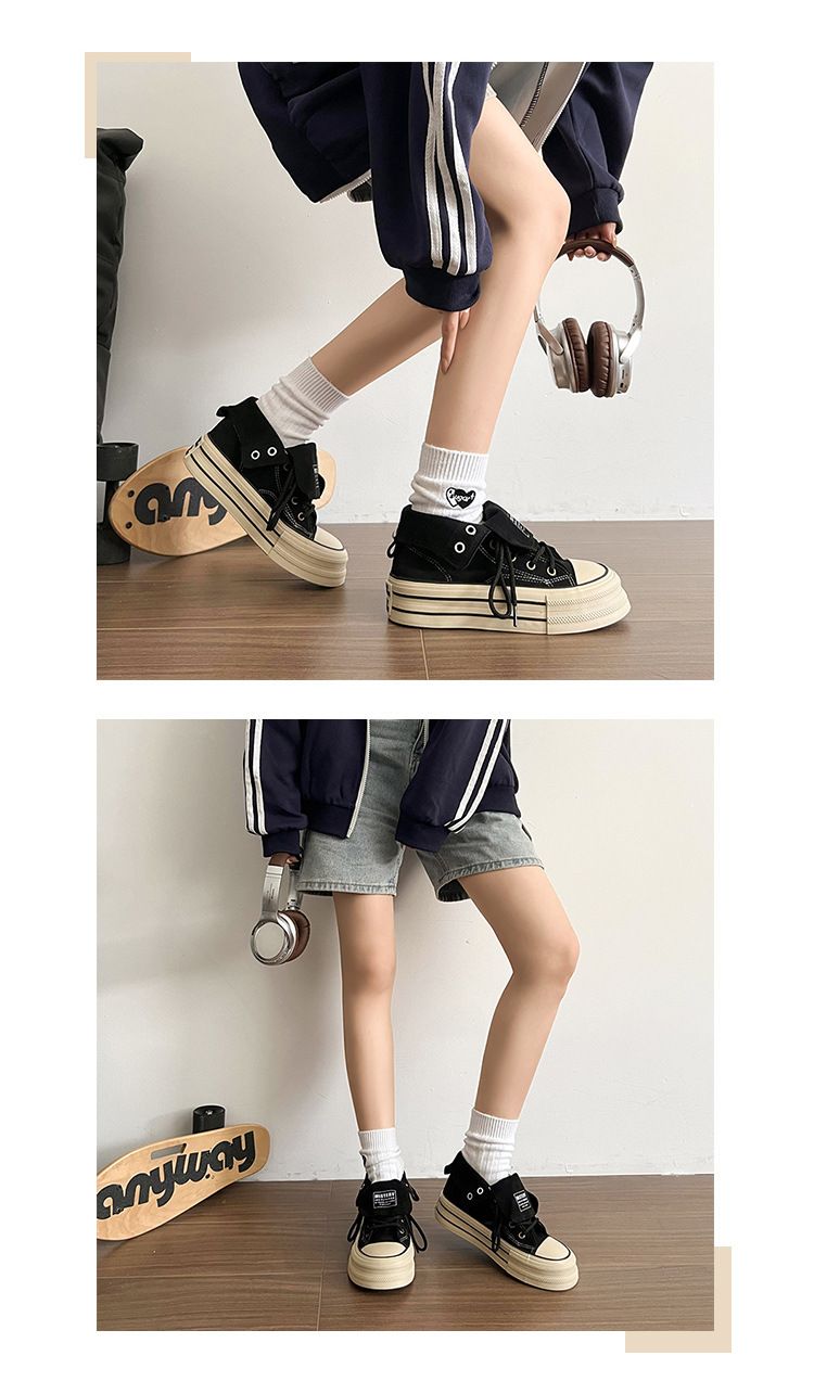 Zapatillas altas de lona con suela gruesa para mujer_voghion.com