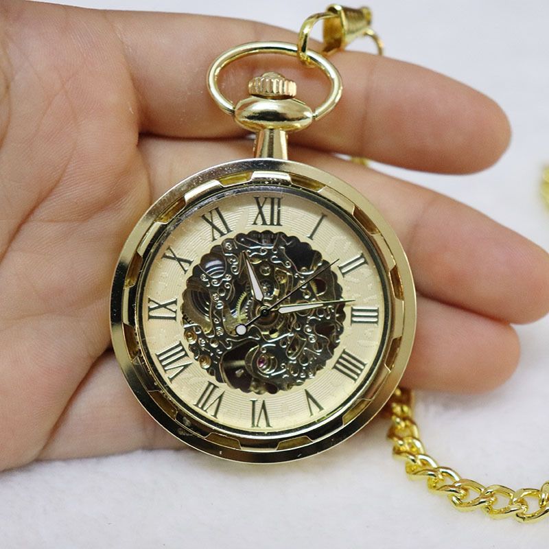 High-Value Live Roman Numeral Large Mechanical Pocket For Men And Women Without Cover Carved Hollow Chain Watch_voghion.com