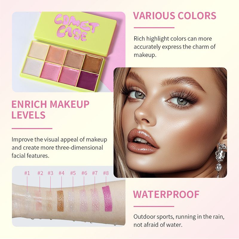 Lakerain 8-Color Cream Highlighter Palette - Face & Eye Highlighter, Contour & Blush, Buildable Shimmer, Travel-Friendly, Vegan & Cruelty-Free_voghion.com