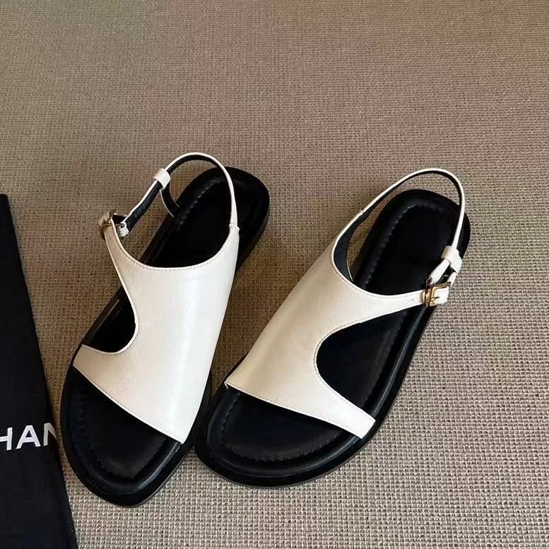 Rindsleder-Version ~ Einfache Echtleder-Freizeitschuhe für Damen, flache Schuhe, Sommerschuhe mit runder offener Spitze, rückenfrei, weiche Sohle_voghion.com