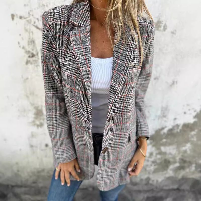Giacca cardigan autunno/inverno 2025 da donna, casual e alla moda, con risvolto pied de poule_voghion.com