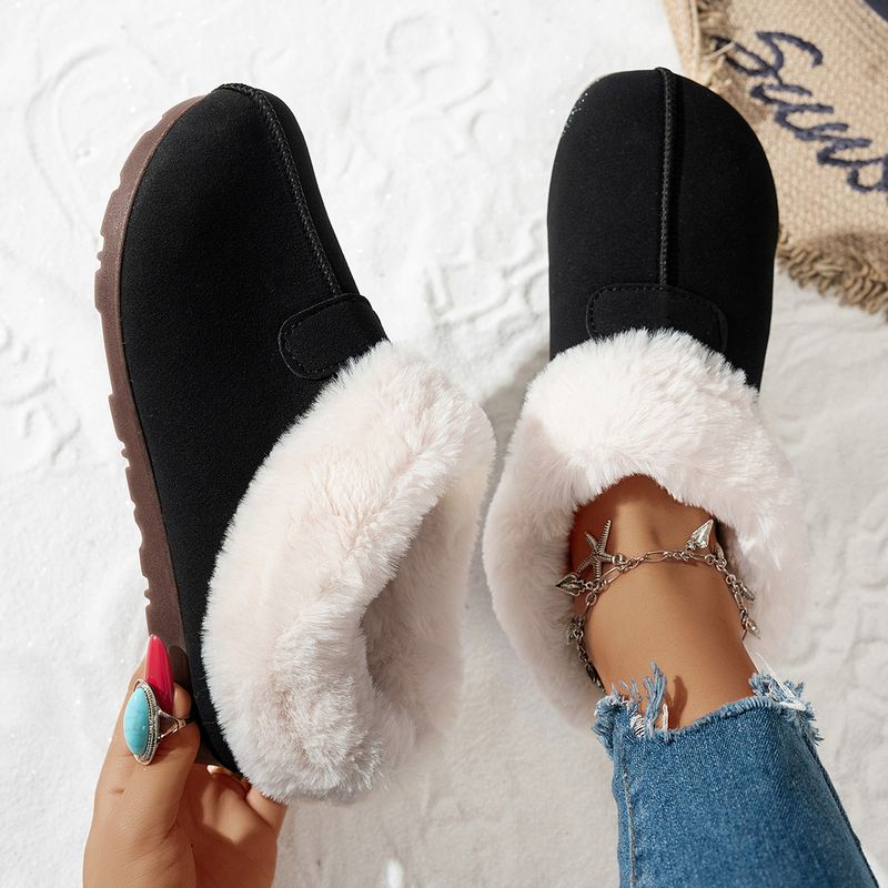 Damen-Schneestiefel mit Fleece, Student College Style, verschleißfest, neue warme Baumwollschuhe für den Winter, Slip-on-Fellschuhe_voghion.com