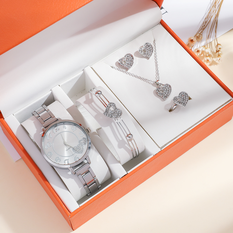 5 teile/satz Damen Sommer Neue Mode Frische Persönlichkeit Stahl Band Quarzuhr Set_voghion.com