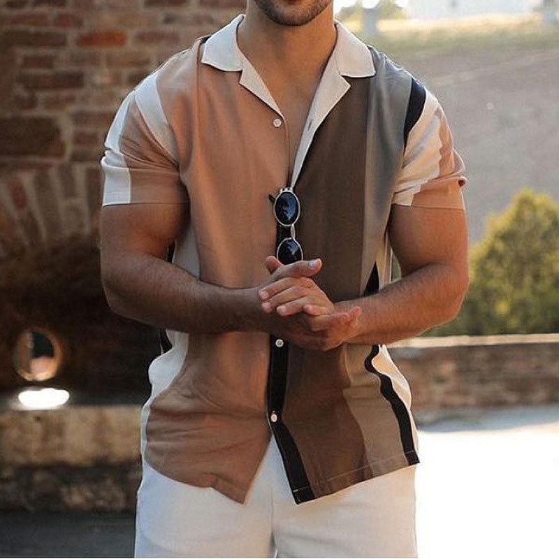 Nova impressão masculina havaiana praia casual camisa de manga curta cardigan_voghion.com